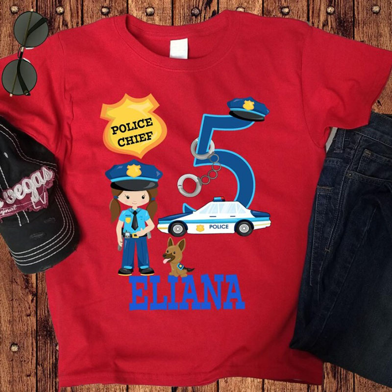 Boy Girls Policeman Birthday Shirt with Name