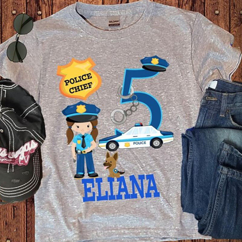 Boy Girls Policeman Birthday Shirt with Name