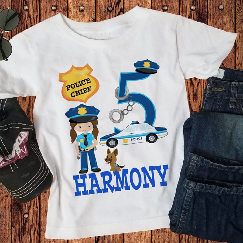 Boy Girls Policeman Birthday Shirt with Name