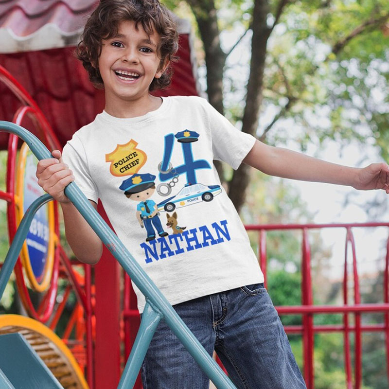 Boy Girls Policeman Birthday Shirt with Name