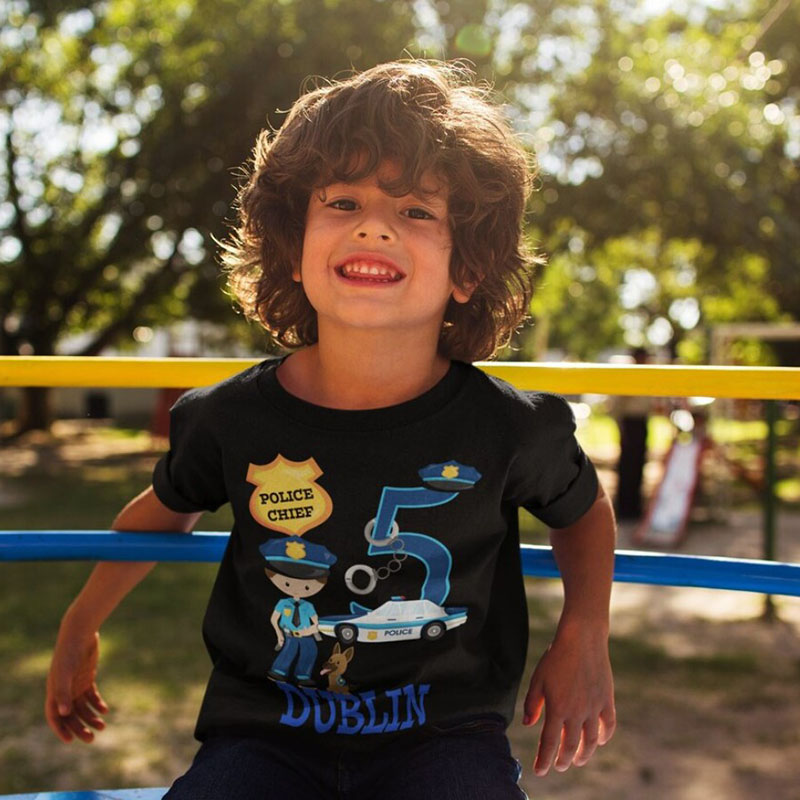 Boy Girls Policeman Birthday Shirt with Name