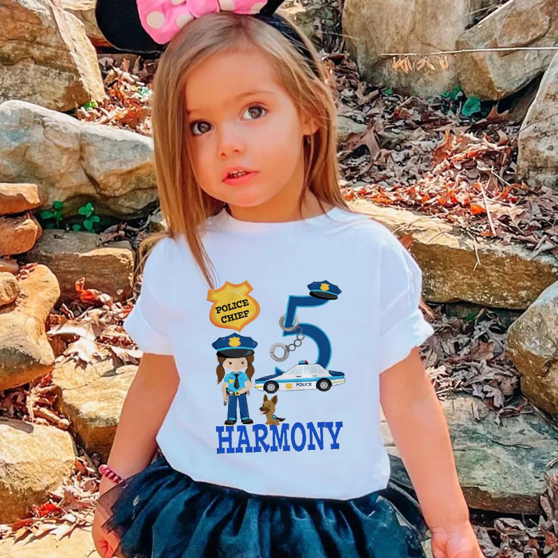 Boy Girls Policeman Birthday Shirt with Name
