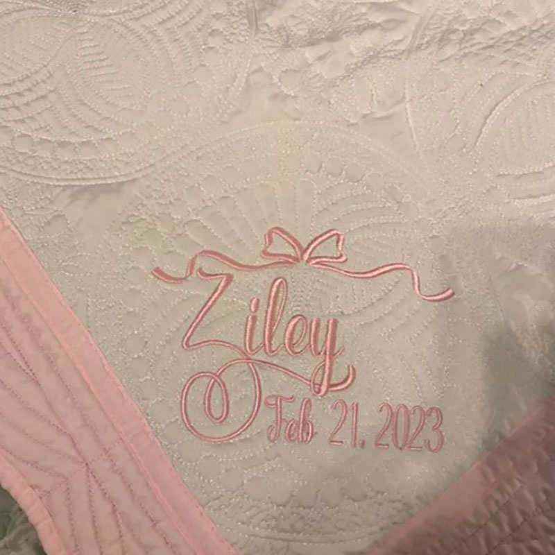 Custom Includes Two Names and Bow Monogrammed Baby Blanket