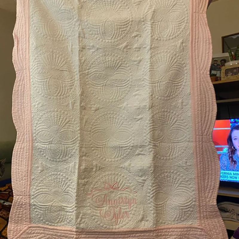 Custom Includes Two Names and Bow Monogrammed Baby Blanket