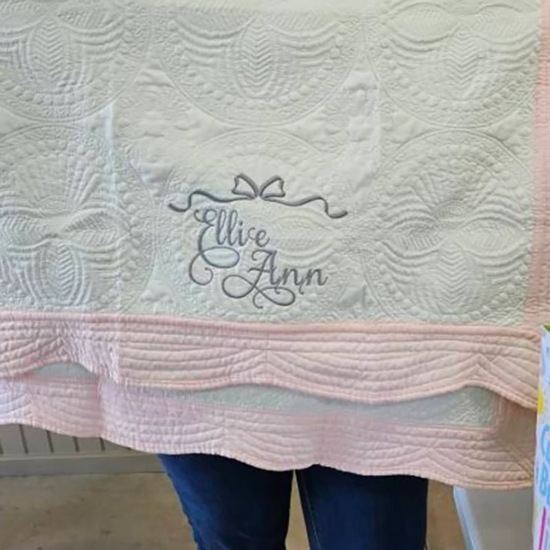 Custom Includes Two Names and Bow Monogrammed Baby Blanket