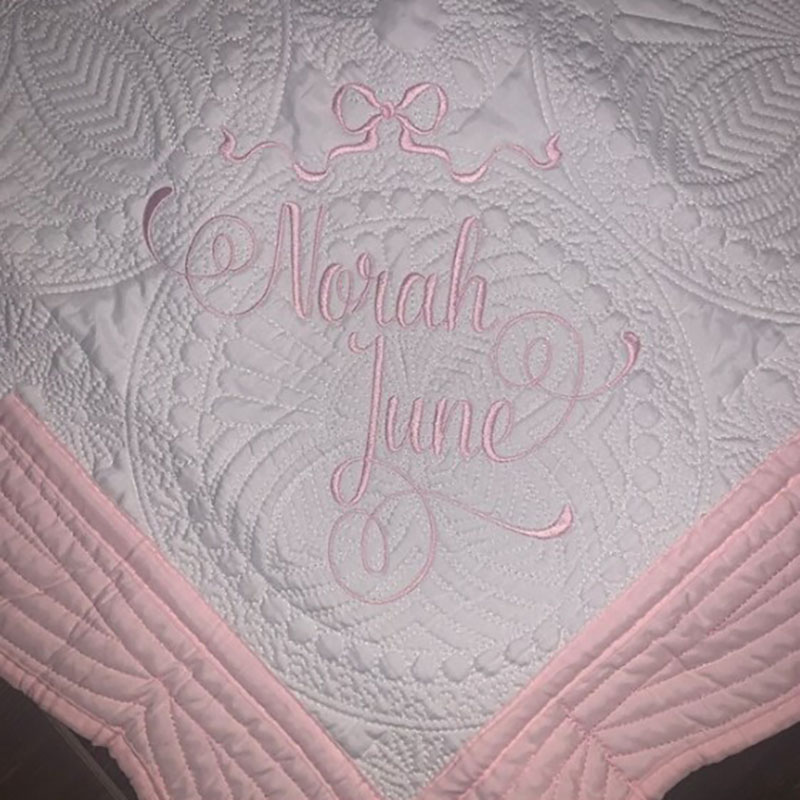 Custom Includes Two Names and Bow Monogrammed Baby Blanket