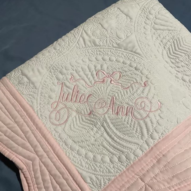 Custom Includes Two Names and Bow Monogrammed Baby Blanket