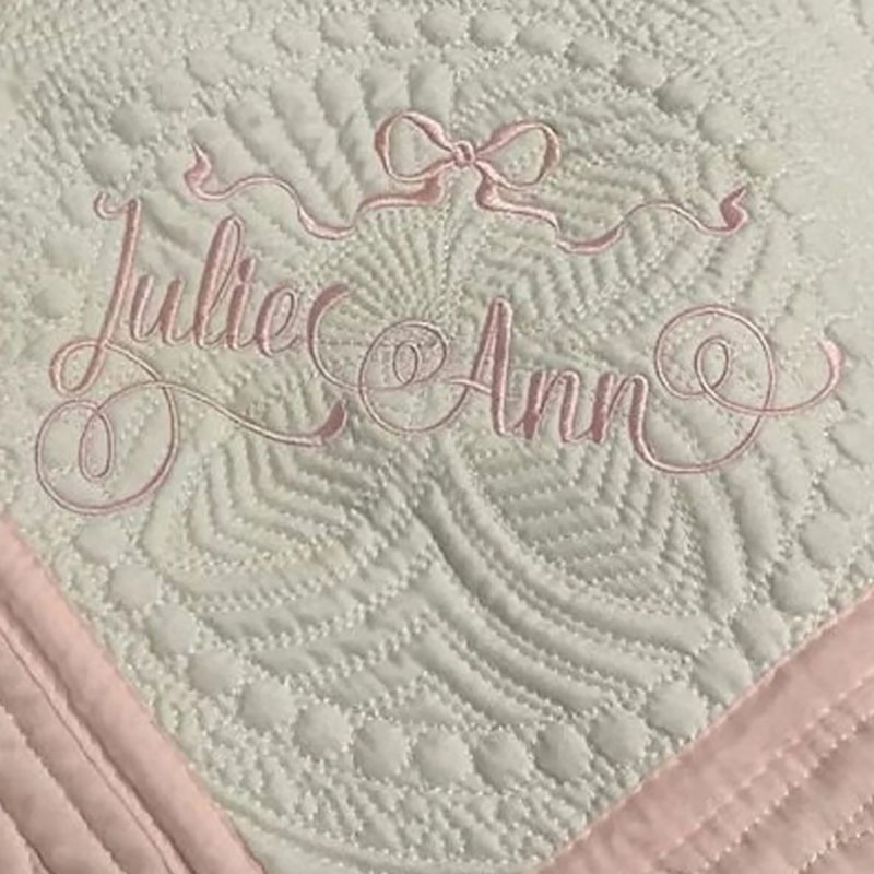 Custom Includes Two Names and Bow Monogrammed Baby Blanket
