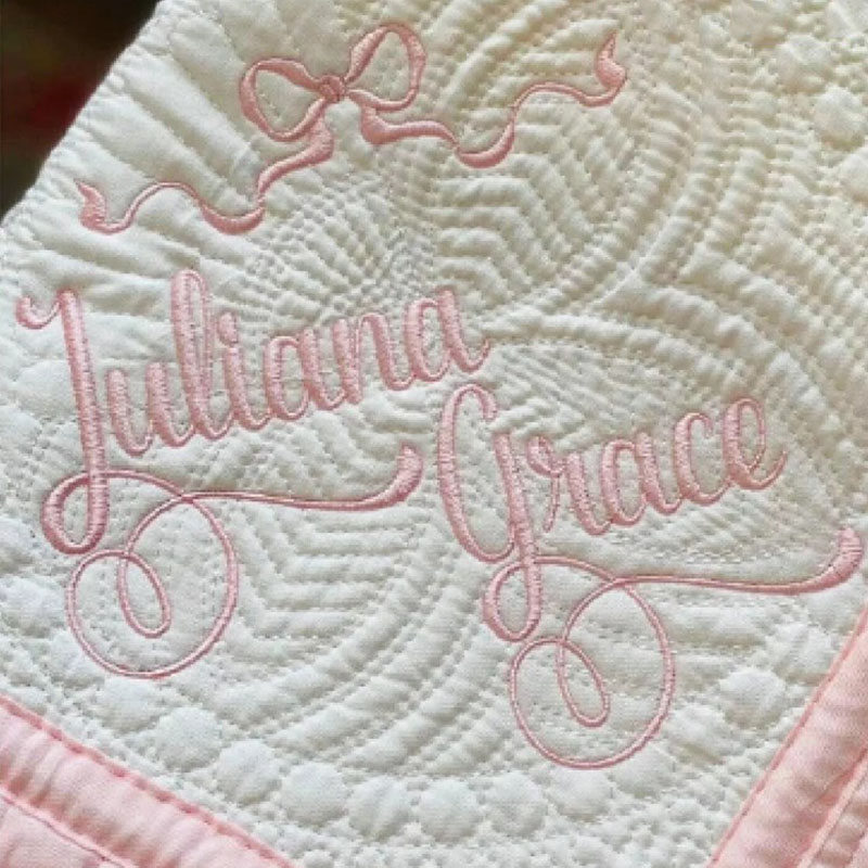 Custom Includes Two Names and Bow Monogrammed Baby Blanket