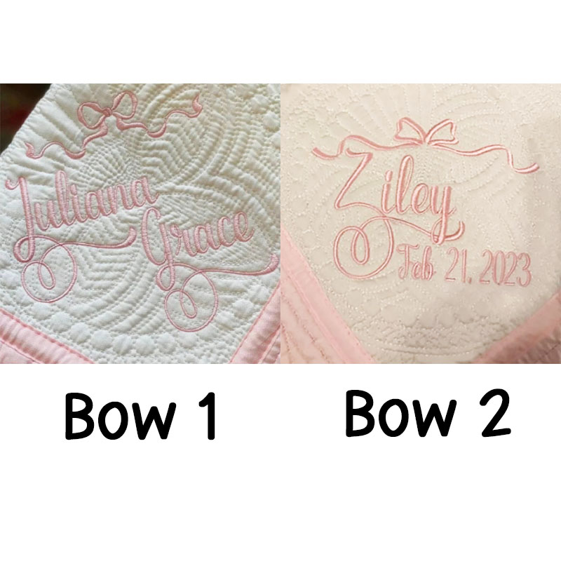 Custom Includes Two Names and Bow Monogrammed Baby Blanket
