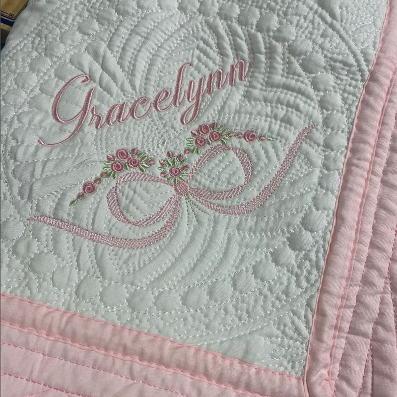 Custom Floral and Bow Name Baby Blanket