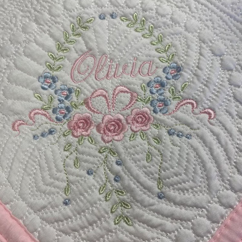 Custom Floral and Bow Name Baby Blanket