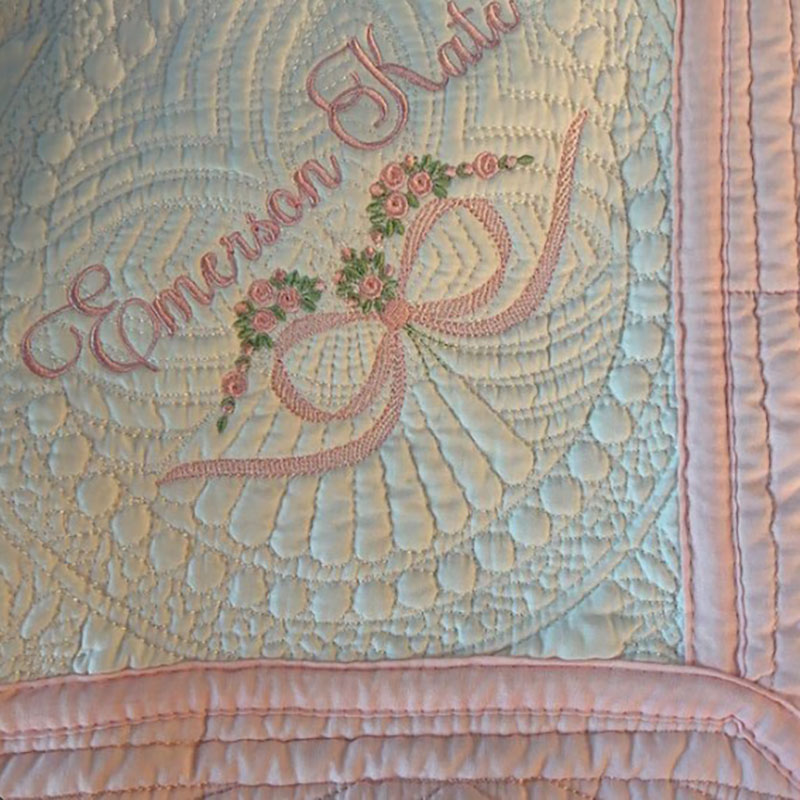 Custom Floral and Bow Name Baby Blanket