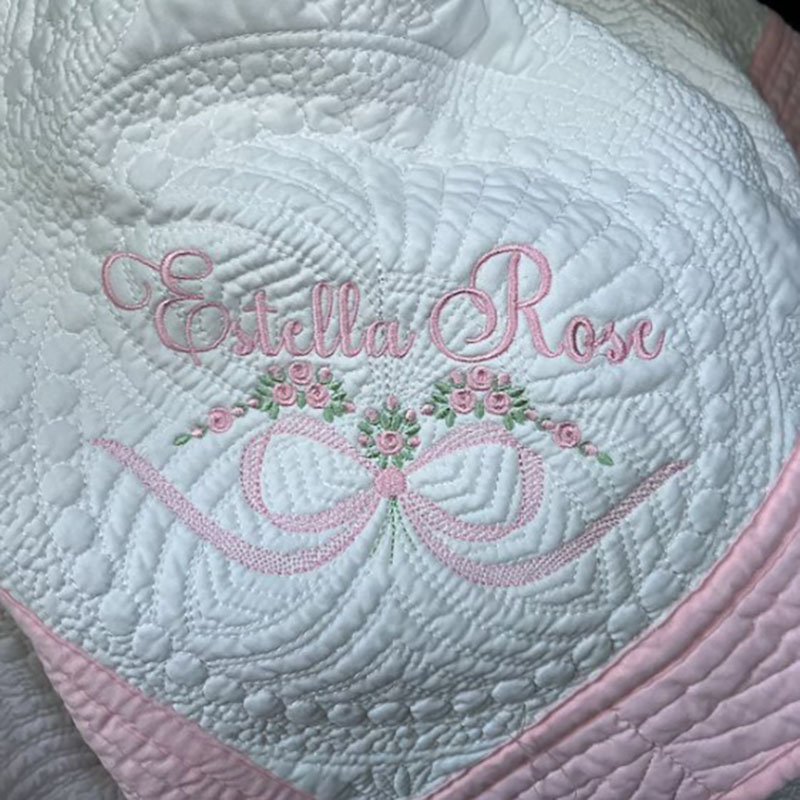 Custom Floral and Bow Name Baby Blanket