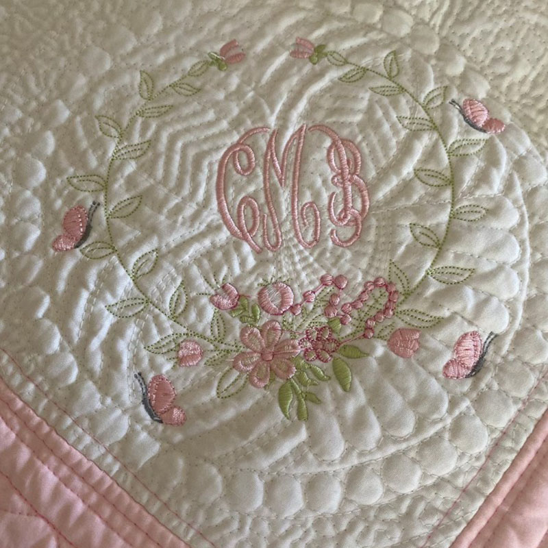 Custom Floral and Bow Name Baby Blanket