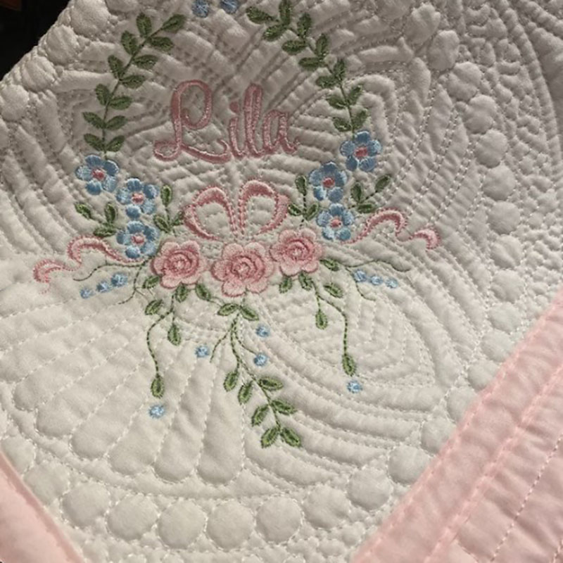 Custom Floral and Bow Name Baby Blanket
