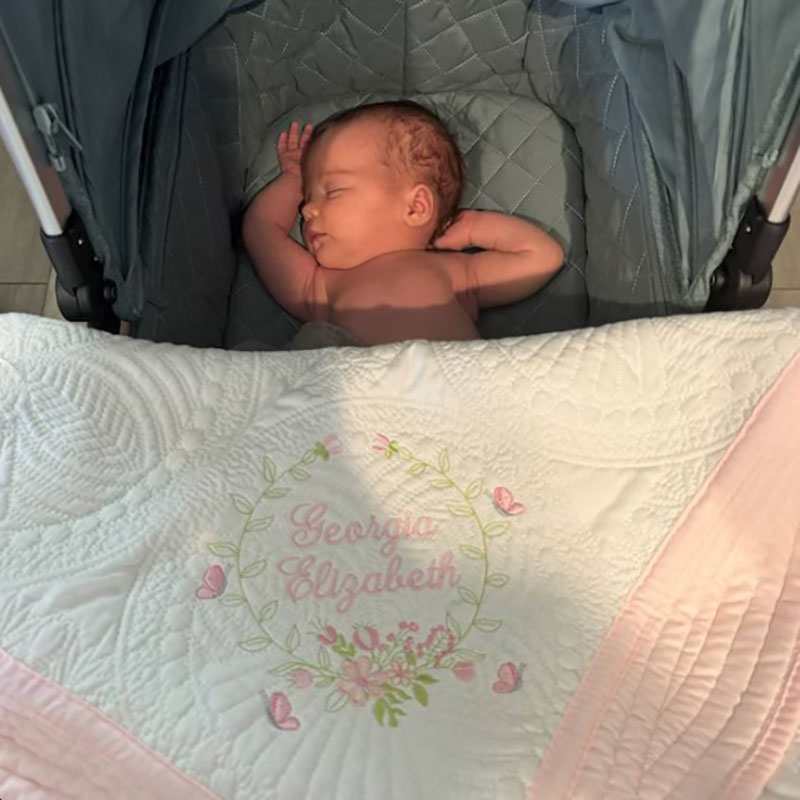 Custom Floral and Bow Name Baby Blanket