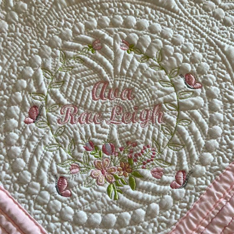 Custom Floral and Bow Name Baby Blanket