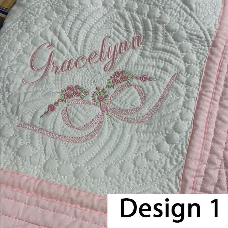 Custom Floral and Bow Name Baby Blanket