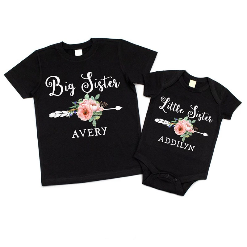 [Youth Shirt / 2-14 Years]Big Sister Floral Named Shirt