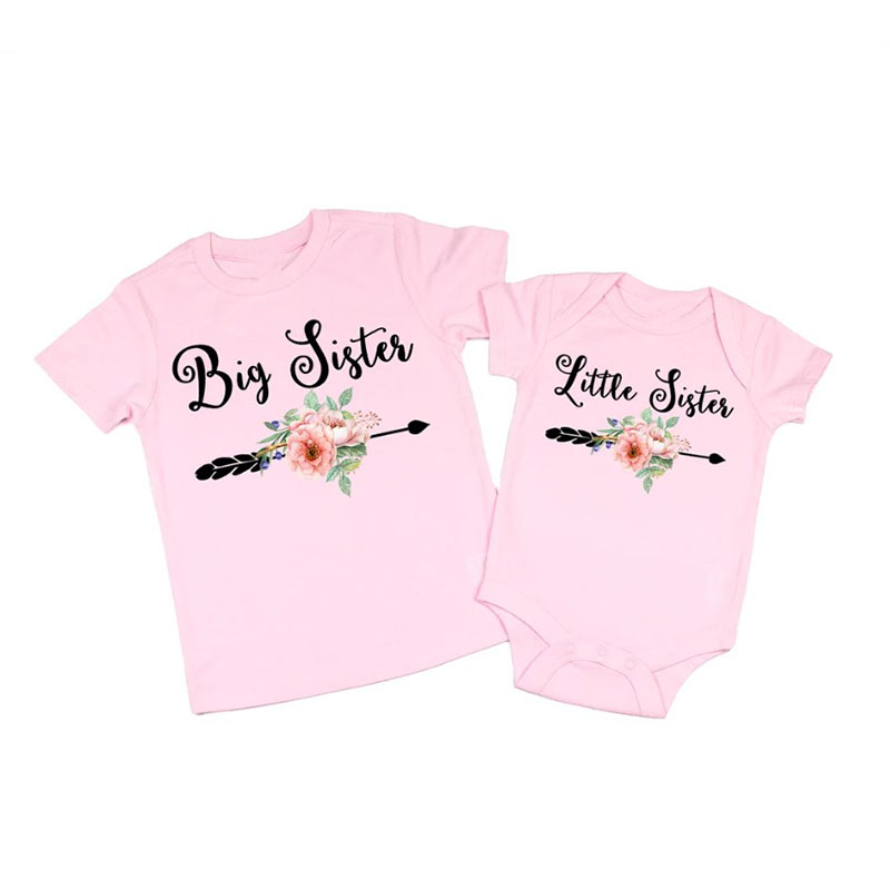 [Youth Shirt / 2-14 Years]Big Sister Floral Named Shirt