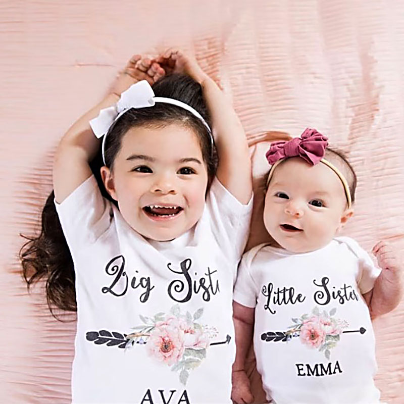 [Baby Bodysuit]Little Sister Floral Named Bodysuit