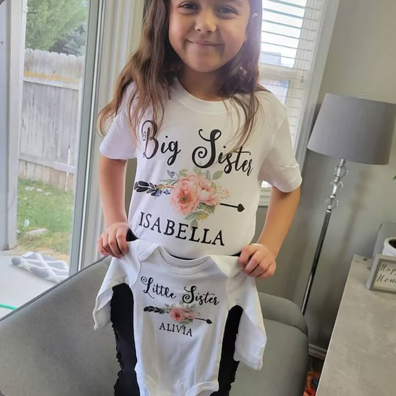 [Youth Shirt / 2-14 Years]Big Sister Floral Named Shirt