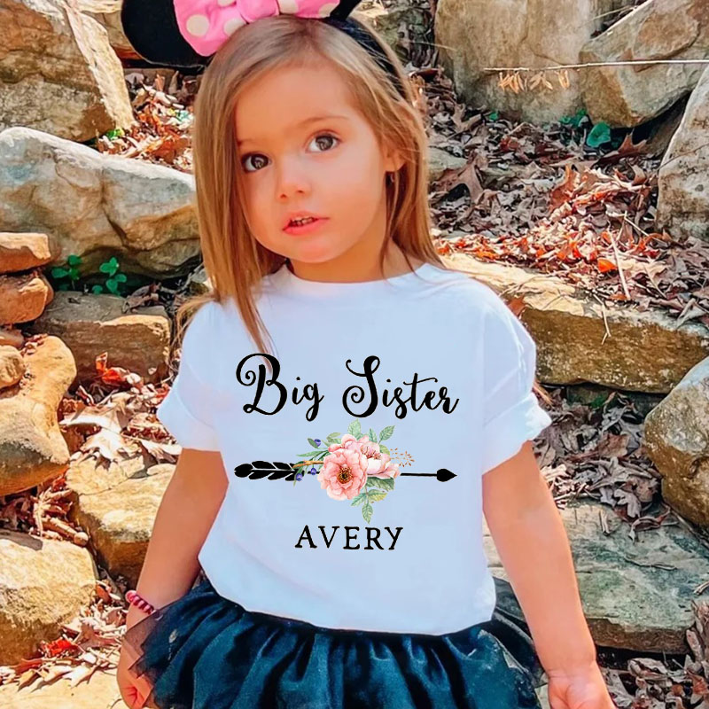 [Youth Shirt / 2-14 Years]Big Sister Floral Named Shirt
