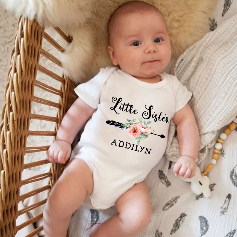 [Baby Bodysuit]Little Sister Floral Named Bodysuit