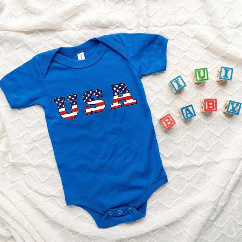 [Baby Bodysuit]Personalized July 4th Style Flag Name & Number Bodysuit