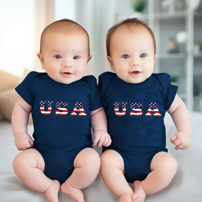 [Baby Bodysuit]Personalized July 4th Style Flag Name & Number Bodysuit