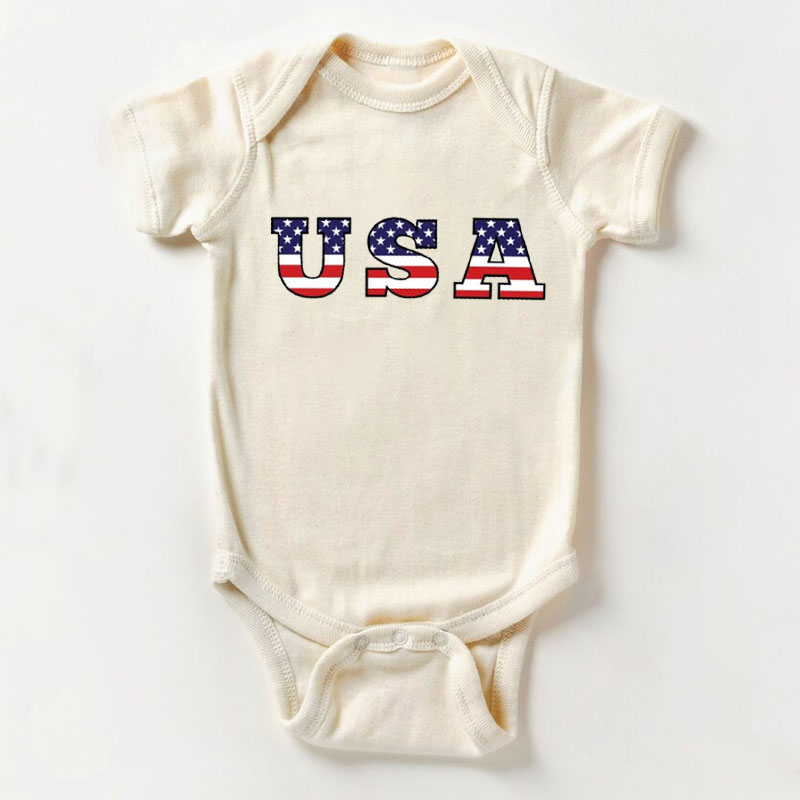 [Baby Bodysuit]Personalized July 4th Style Flag Name & Number Bodysuit