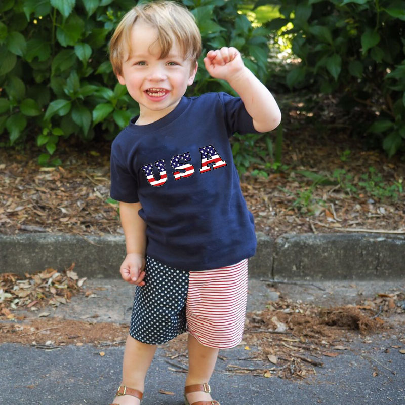 [Youth Shirt / 2-14 Years]Personalized July 4th Flag Name & Number T Shirt
