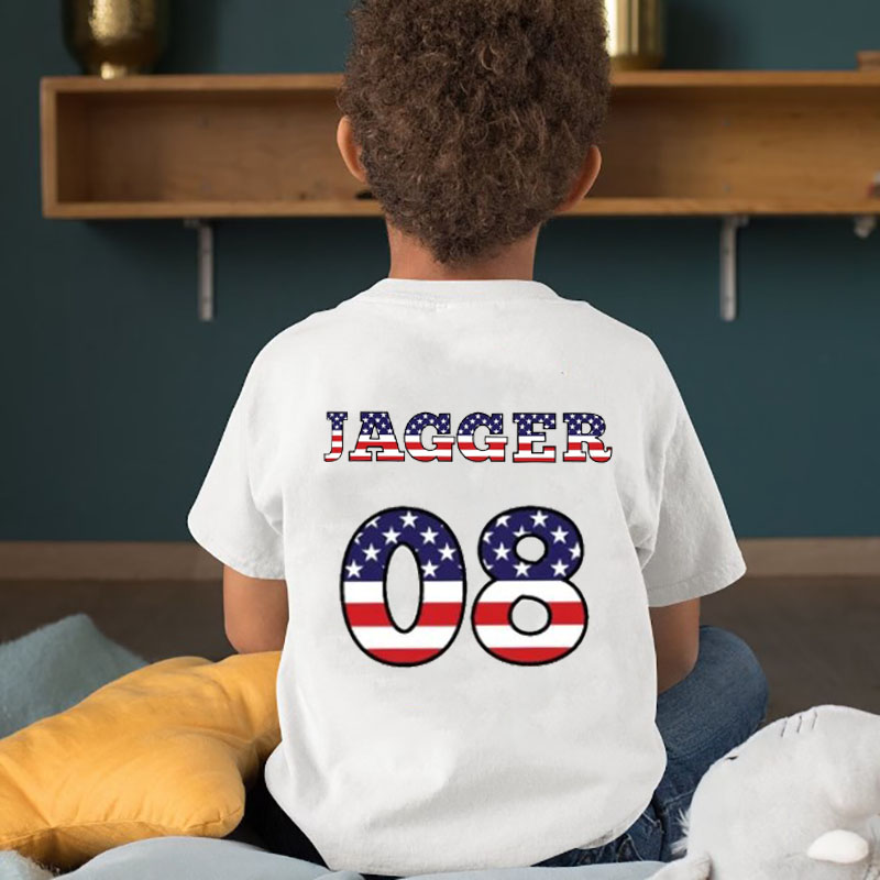 [Youth Shirt / 2-14 Years]Personalized July 4th Flag Name & Number T Shirt