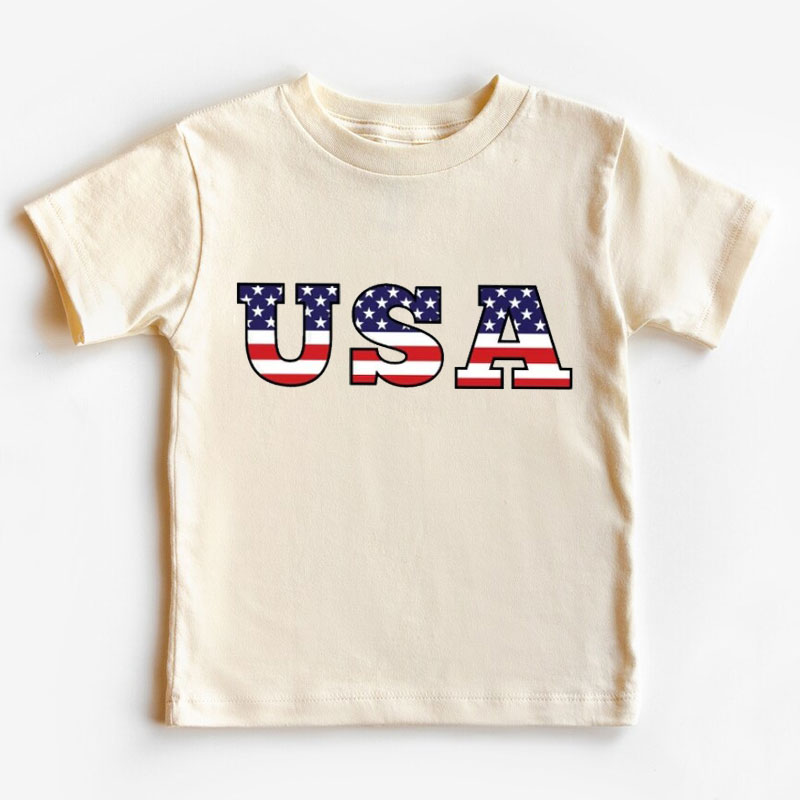 [Youth Shirt / 2-14 Years]Personalized July 4th Flag Name & Number T Shirt