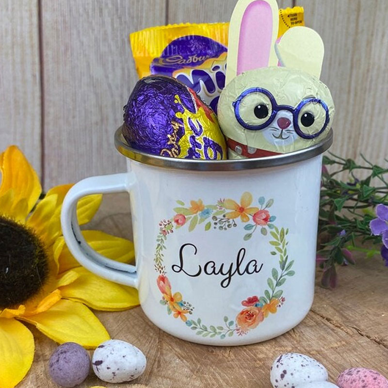 Easter Wreath Enamel Mug - Girl Rabbit Easter Gift