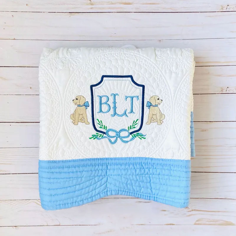 Embroidered Baby Boy Quilt Heirloom Baby Quilt
