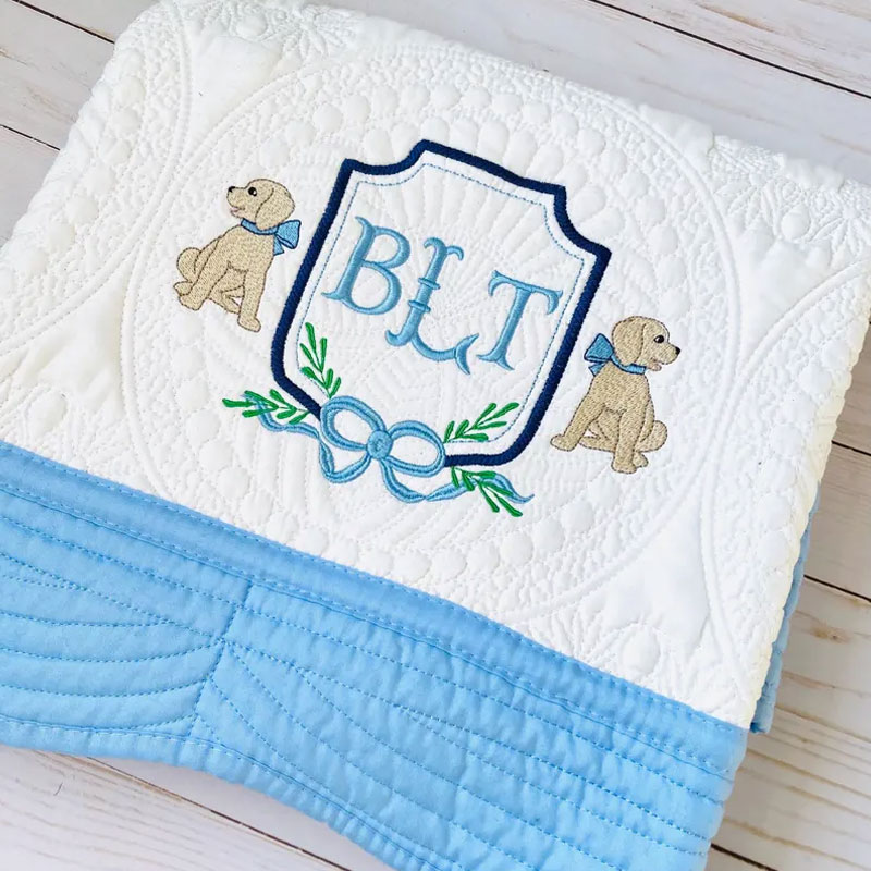 Embroidered Baby Boy Quilt Heirloom Baby Quilt