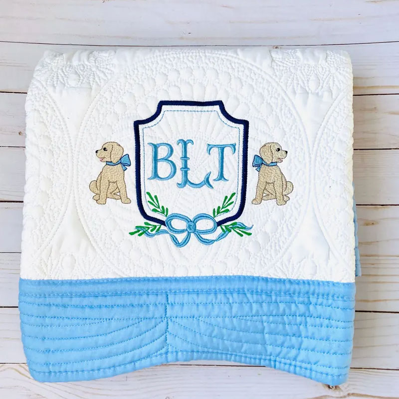 Embroidered Baby Boy Quilt Heirloom Baby Quilt