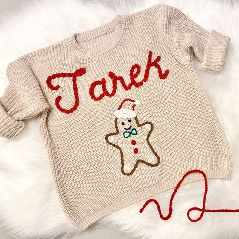Embroidered Baby Name Oversized Christmas Sweater