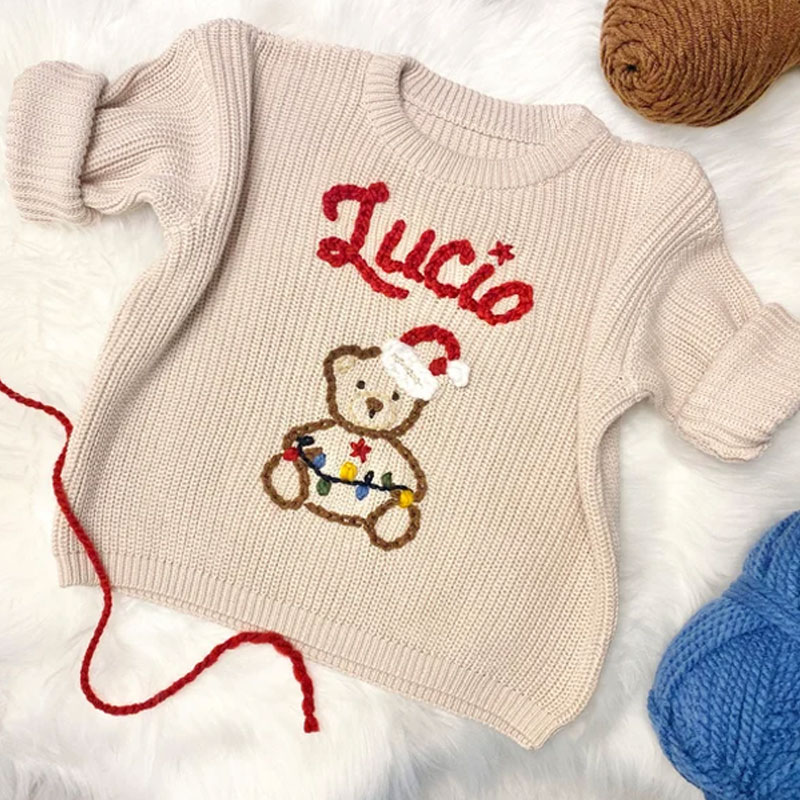 Embroidered Baby Name Oversized Christmas Sweater