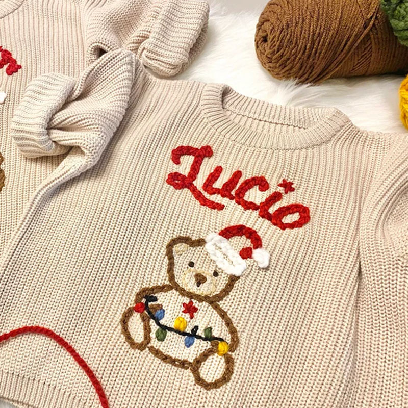 Embroidered Baby Name Oversized Christmas Sweater
