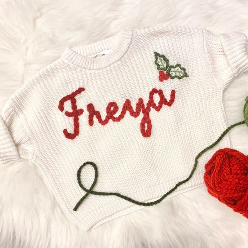 Embroidered Baby Name Oversized Christmas Sweater