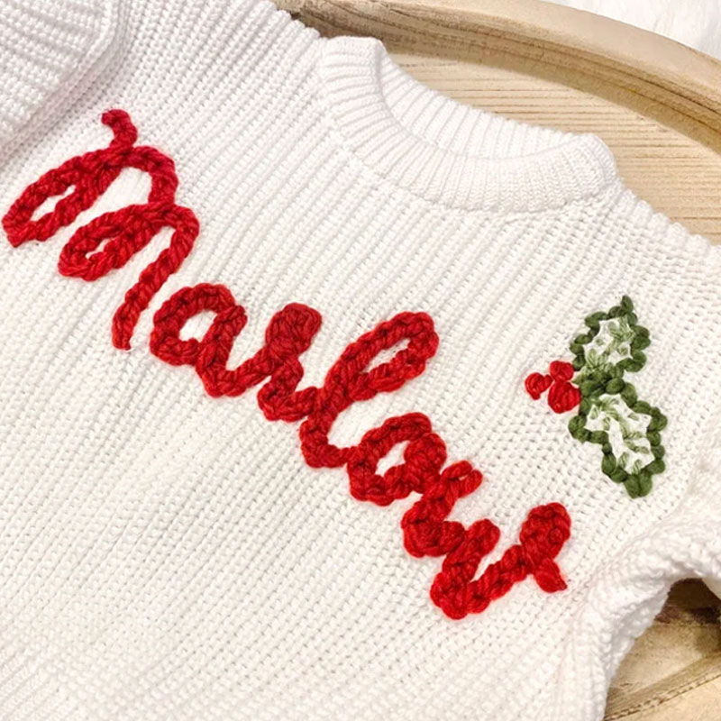 Embroidered Baby Name Oversized Christmas Sweater