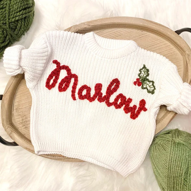 Embroidered Baby Name Oversized Christmas Sweater