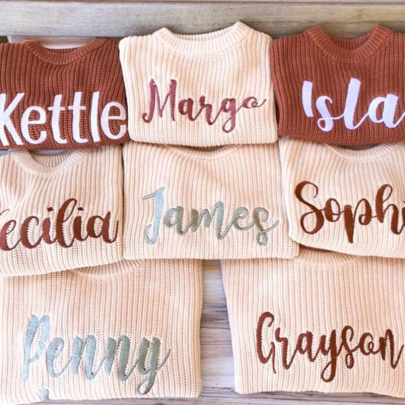 Embroidered Baby and Toddler Sweater Baby Name Announcement