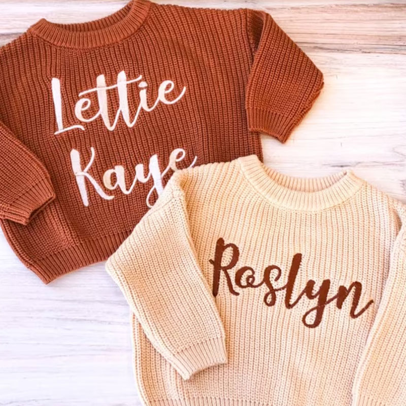 Embroidered Baby and Toddler Sweater Baby Name Announcement