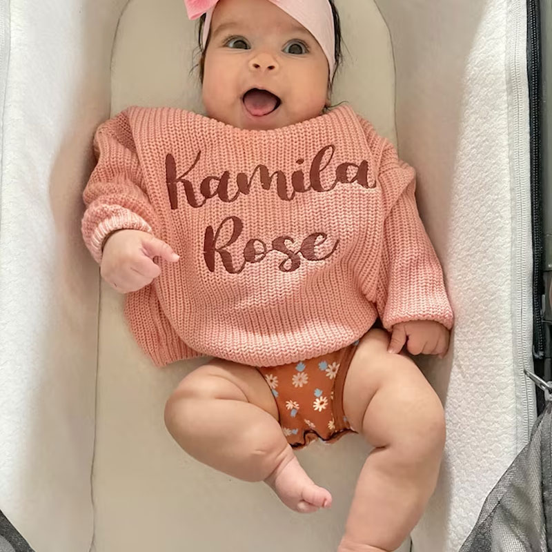 Embroidered Baby and Toddler Sweater Baby Name Announcement