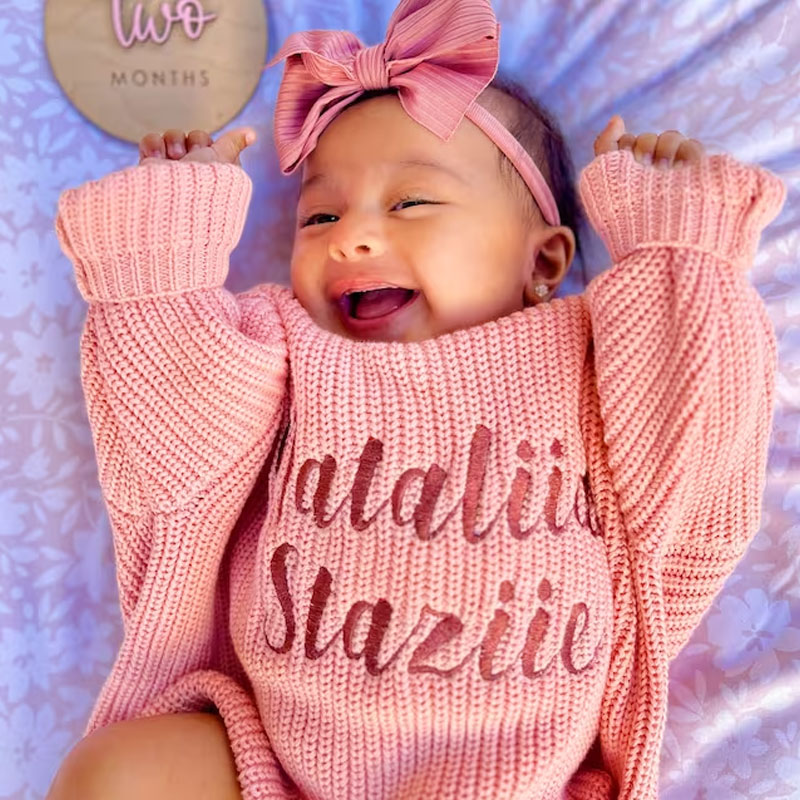 Embroidered Baby and Toddler Sweater Baby Name Announcement