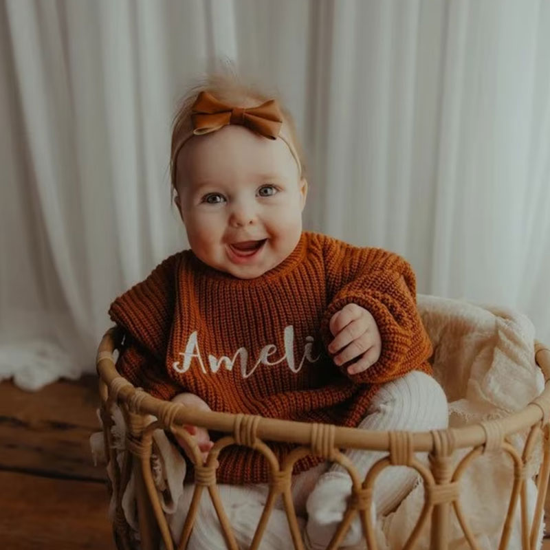 Embroidered Baby and Toddler Sweater Baby Name Announcement